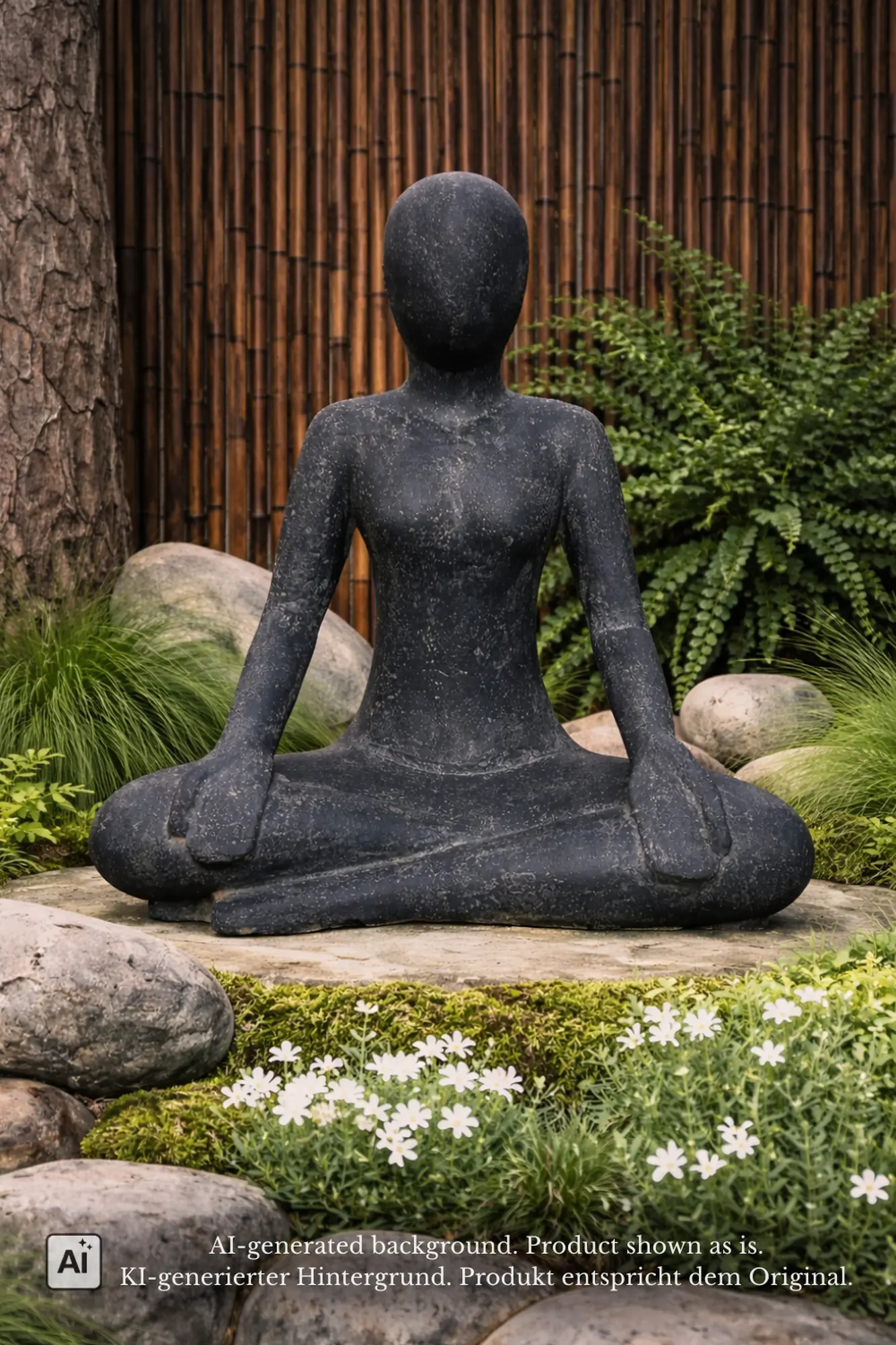  Product image 1 of the product “Sitting woman in yoga position - Lotus Position, in the sizes from 30 to 130cm, cast stone, antique finish ”